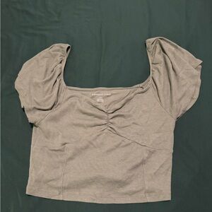 American Eagle Outfitters Green Puff Sleeve Crop Top